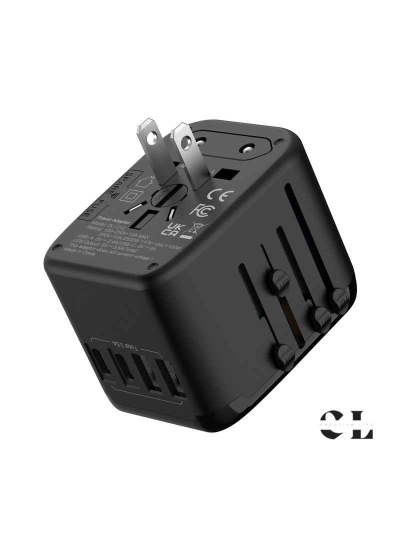 CREATIVE LIFE Universal Travel Adapter 2000W 6.5A, Wall AC Power Plug Adapter, Wall Charger with Smart High Speed 2 USB Ports & 2 Type C Ports, US/EU/AU/UK All in One Plug, can Use in More than 200 Countries Black.  - Image 3