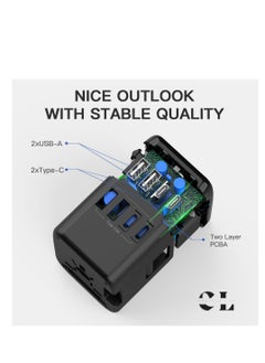 CREATIVE LIFE Universal Travel Adapter 2000W 6.5A, Wall AC Power Plug Adapter, Wall Charger with Smart High Speed 2 USB Ports & 2 Type C Ports, US/EU/AU/UK All in One Plug, can Use in More than 200 Countries Black.  - Image 4