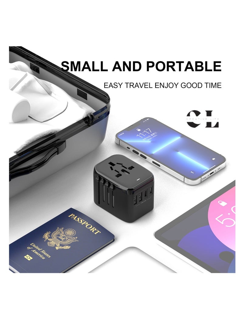 الحياة الإبداعية محول سفر عالمي من Creative Life مع منفذي USB-C ومنفذي USB-A، قدرة قصوى 2500 واط عند 250 فولت، 10 أمبير، متوافق مع أكثر من 150 دولة، مصهر أساسي واحتياطي، حاجب أمان، أسود - Image 4