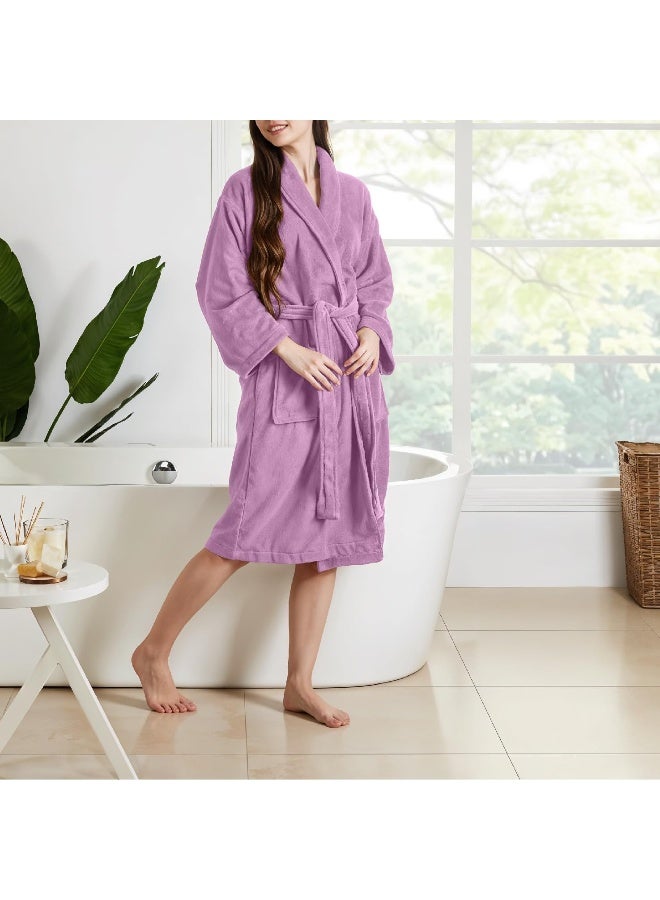 Cotton home Cotton Home Unisex Bathrobe - 100% Cotton Super Soft Highly Absorbent Lightweight Bathrobes for Women & Men - Ideal for Everyday Comfort & Relaxation Lavender  - Image 2