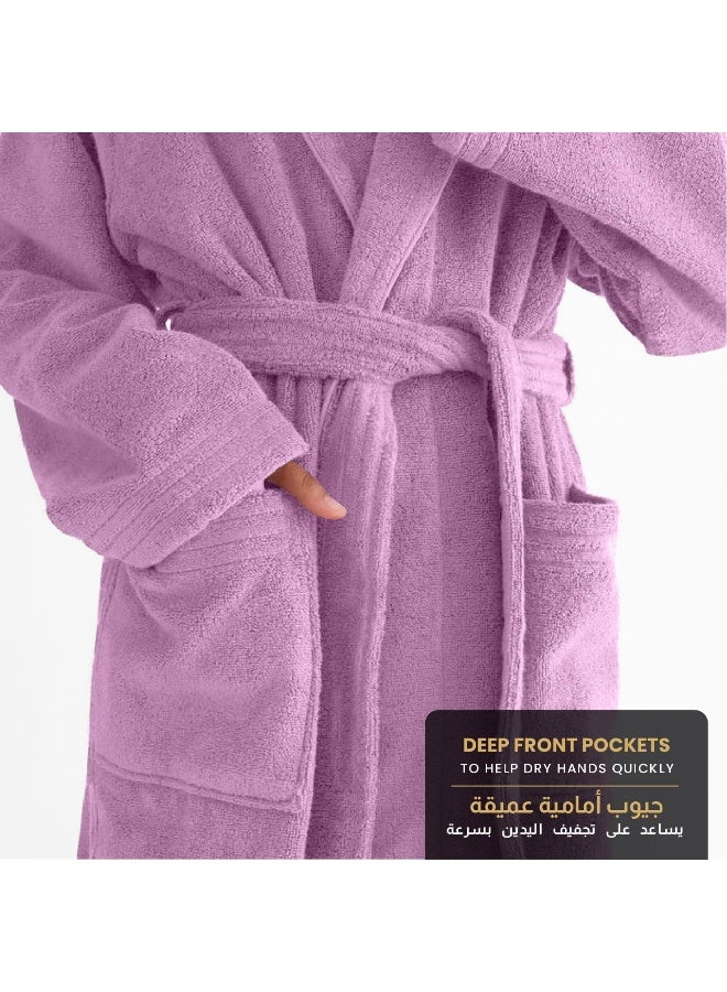 Cotton home Cotton Home Unisex Bathrobe - 100% Cotton Super Soft Highly Absorbent Lightweight Bathrobes for Women & Men - Ideal for Everyday Comfort & Relaxation Lavender  - Image 5