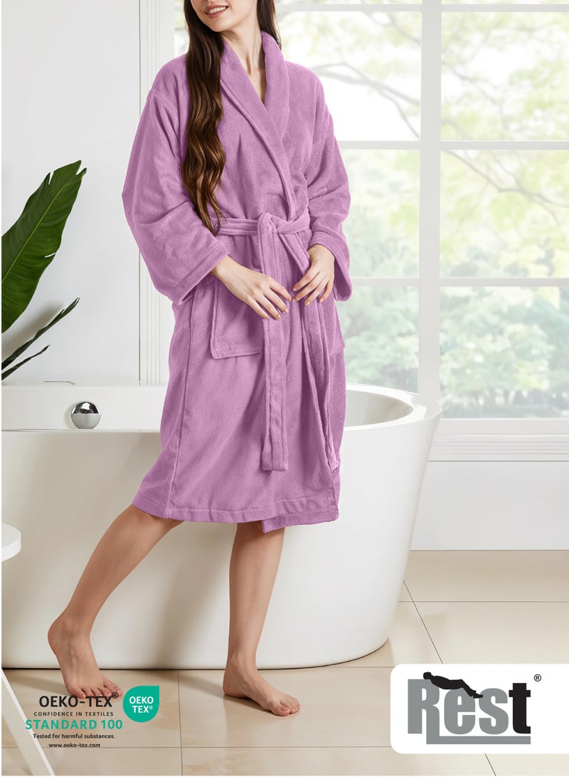 REST  Terry Bathrobe With Pockets Lavender Hotel Luxury Loungewear Cotton Soft and Absorbent Comfortable After Shower Bathrobe Fade Resistant for Men and Women One Size Fits All 45x30x65cm - Image 3