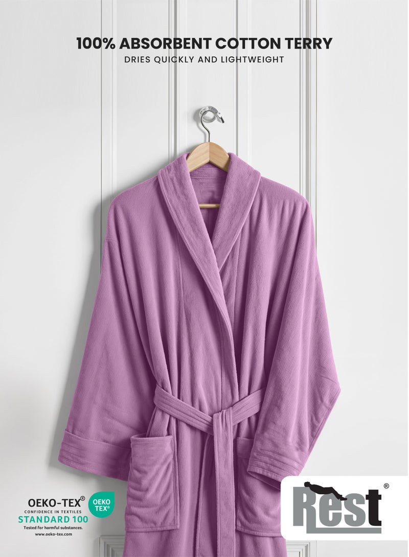 REST  Terry Bathrobe With Pockets Lavender Hotel Luxury Loungewear Cotton Soft and Absorbent Comfortable After Shower Bathrobe Fade Resistant for Men and Women One Size Fits All 45x30x65cm - Image 2