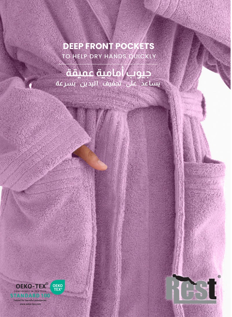 REST  Terry Bathrobe With Pockets Lavender Hotel Luxury Loungewear Cotton Soft and Absorbent Comfortable After Shower Bathrobe Fade Resistant for Men and Women One Size Fits All 45x30x65cm - Image 5