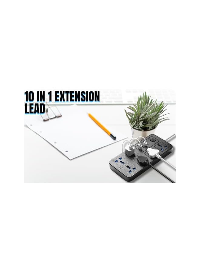 Green Tiger Extension Cord 6 Outlets, Universal Plug Adapter With 3 USB Ports, 2M Wire Extension Lead Multiple Functions, Extension Socket With 1 Type-C Port, (Black) - Image 3