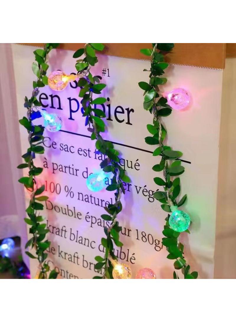 New LED Courtyard Rattan Light String Ins Simulation Green Leaf Dormitory Balcony Fence Wall Outdoor Decorative Light Bubble Ball Color Light - Image 1