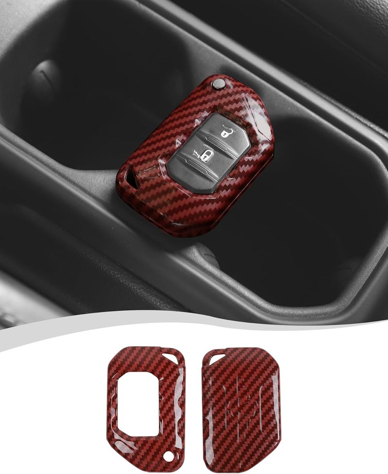 Hoolcar Key Fob Cover Case Key Holder Shell Remote Control Smart Key Fob Protector Compatible with Jeep Wrangler JL JLU & Gladiator JT 2018-2025, Red Carbon Fiber - Image 1