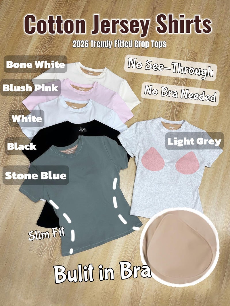 Danysu Womens Cotton Jersey Shirts Crewneck Short Sleeve Crop Tops Slim Fit Basic Y2K Gym Outfits Black X-Small - Image 5