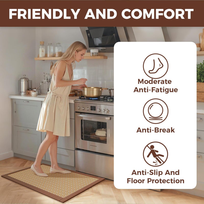 YDKGL Anti Fatigue Kitchen Rugs Mat Non Slip Washable, 0.4" Thick Soft Cushioned Absorbent Kitchen Mats for Floor, Jute-Like Woven Laundry Standing Mats Sink Mat, Easy Clean Care, Brown 17"x30" - Image 2