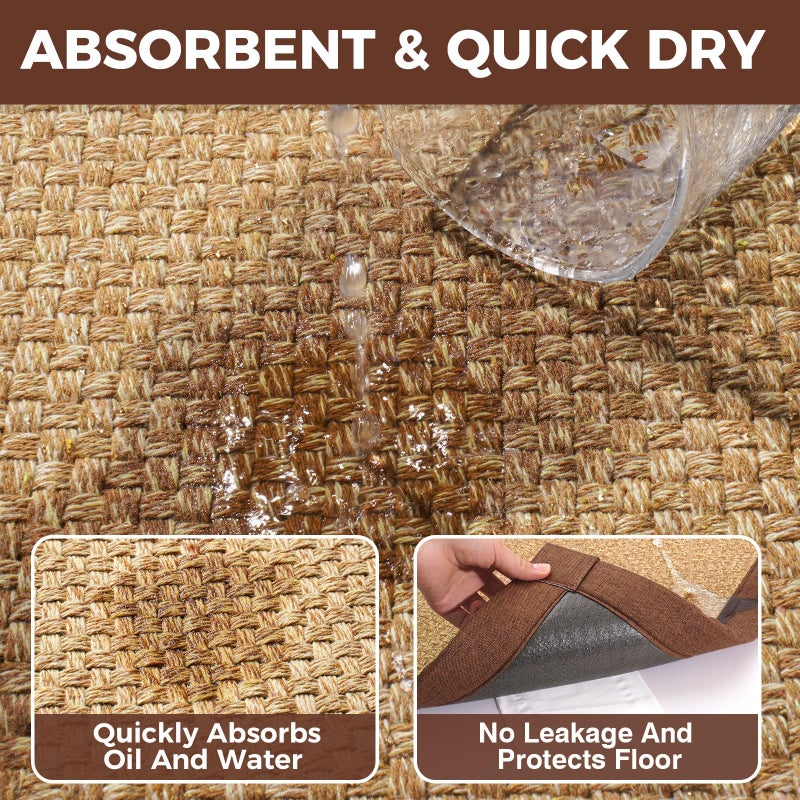 YDKGL Anti Fatigue Kitchen Rugs Mat Non Slip Washable, 0.4" Thick Soft Cushioned Absorbent Kitchen Mats for Floor, Jute-Like Woven Laundry Standing Mats Sink Mat, Easy Clean Care, Brown 17"x30" - Image 5