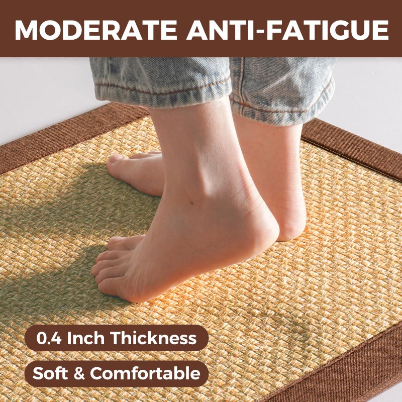 YDKGL Anti Fatigue Kitchen Rugs Mat Non Slip Washable, 0.4" Thick Soft Cushioned Absorbent Kitchen Mats for Floor, Jute-Like Woven Laundry Standing Mats Sink Mat, Easy Clean Care, Brown 17"x30" - Image 3