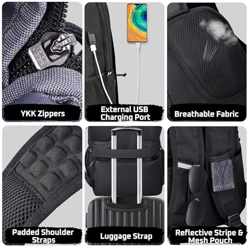 MOZETO Laptop Lunch Backpack for Men, Tactical Inspired Utility Anti-Theft Work Bag with Cooler Compartment Lunchbox (Black, 17 Inch) - Image 5