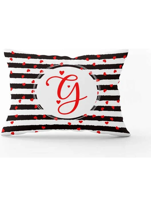 Cango Home Black and White Striped Red Heart Patterned Double Sided Digital Printed Throw Pillow COVER-HRF07-G-3550