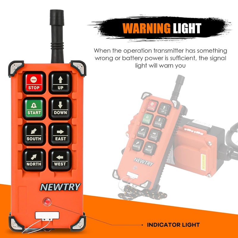 NEWTRY 8 Buttons Wireless Crane Remote Control 12V 2 Transmitters Industrial Channel Electric Lift Hoist Radio Switch Receiver (F21E1B Transmitter + DC 12V Receiver) - Image 5