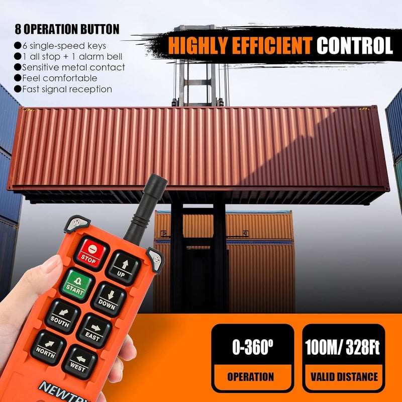 NEWTRY 8 Buttons Wireless Crane Remote Control 12V 2 Transmitters Industrial Channel Electric Lift Hoist Radio Switch Receiver (F21E1B Transmitter + DC 12V Receiver) - Image 2