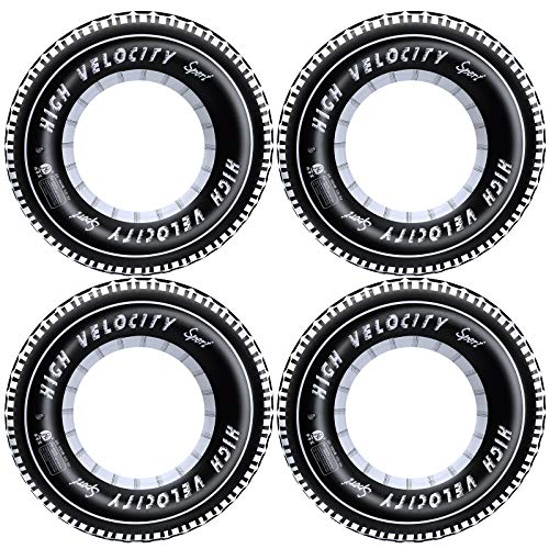 iefoah Inflatable Tire Tubes Pool Floats for Adults Kids Tire Swimming Rings River Raft Truck Race Car Themed Birthday Party Supplies Decorations 4Pack - Image 1