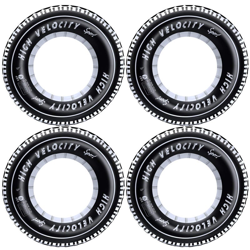 iefoah Inflatable Tire Tubes Pool Floats for Adults Kids Tire Swimming Rings River Raft Truck Race Car Themed Birthday Party Supplies Decorations 4Pack - Image 2