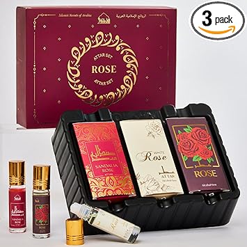 Dukhni Rose Attar Oil Set Authentic Arabic Fragrance Oils 100 Pure AlcoholFree Original Gulab Attar Blends Rose White Sandalia Gulab 6ml each - Image 1