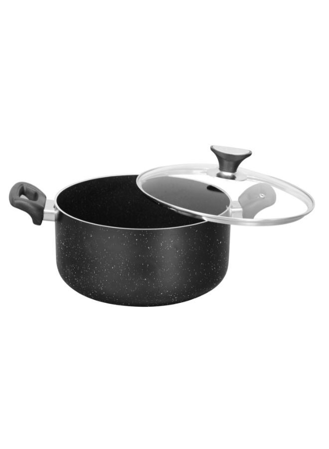 Sonex Casserole Black Granite, Premium Cookware, Even Heating, Tempered Glass Lid, High Quality Aluminum, Non-Stick Coating , Bakelite Heat Resistant Handle, Easy to Clean, 24Cm & 5 Ltr - Image 2