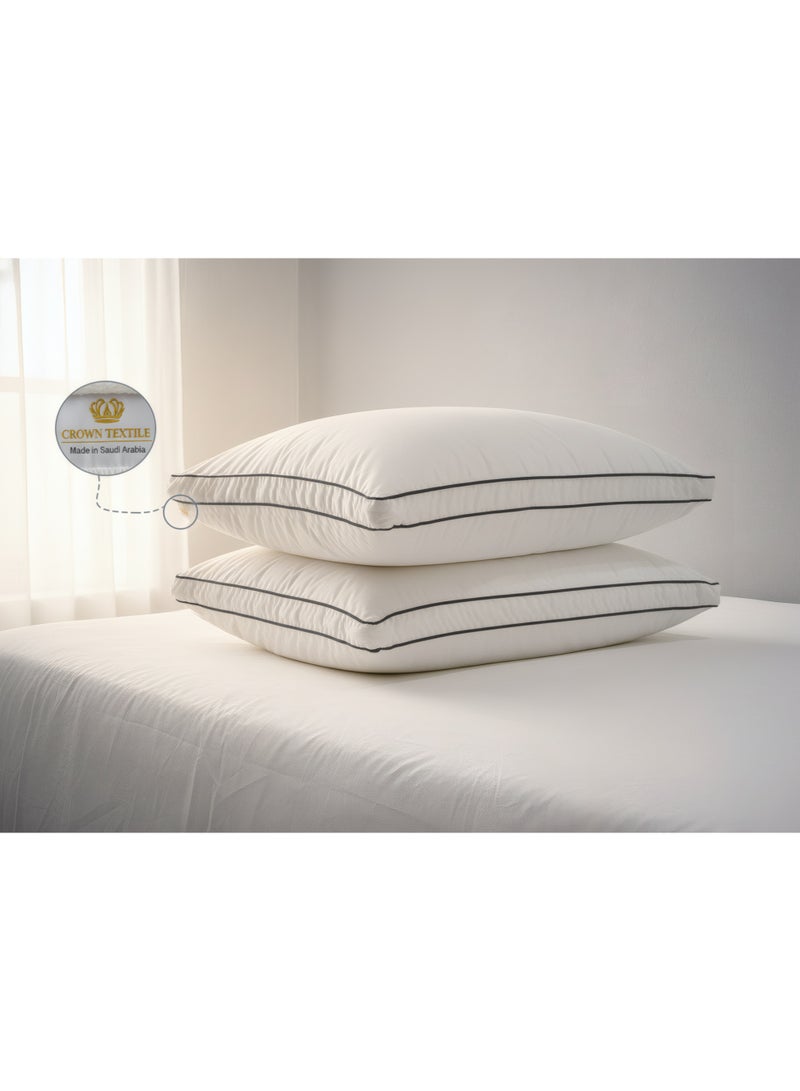 CROWN TEXTILE (2 pieces) Pillow with two lines of attractive edges - 1200 grams - made of microfiber, luxury hotel pillow - Image 1