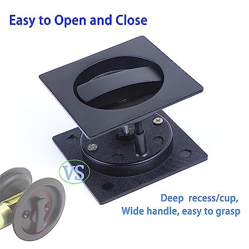 Dontay Square Pocket Door Lock with Edge Pull HandleColor Coded Indicators2 38 BacksetStainless Steel Recessed 2 Sidefor 1 38 to 2 316 BathroomSliding DoorMatte Black2 Set - Image 3