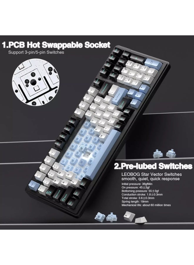 أولا لوحة مفاتيح ميكانيكية لاسلكية F99، لوحة مفاتيح قابلة للتخصيص بثلاثة أوضاع BT5.0/2.4 جيجاهرتز/USB-C قابلة للتبديل السريع، مفاتيح خطية مشحمة مسبقًا، لوحات مفاتيح ألعاب بإضاءة خلفية RGB لأجهزة الكمبيوتر/الأجهزة اللوحية/إكس بوكس/بلاي ستيشن 4/بلاي ستيشن 5 - Image 3