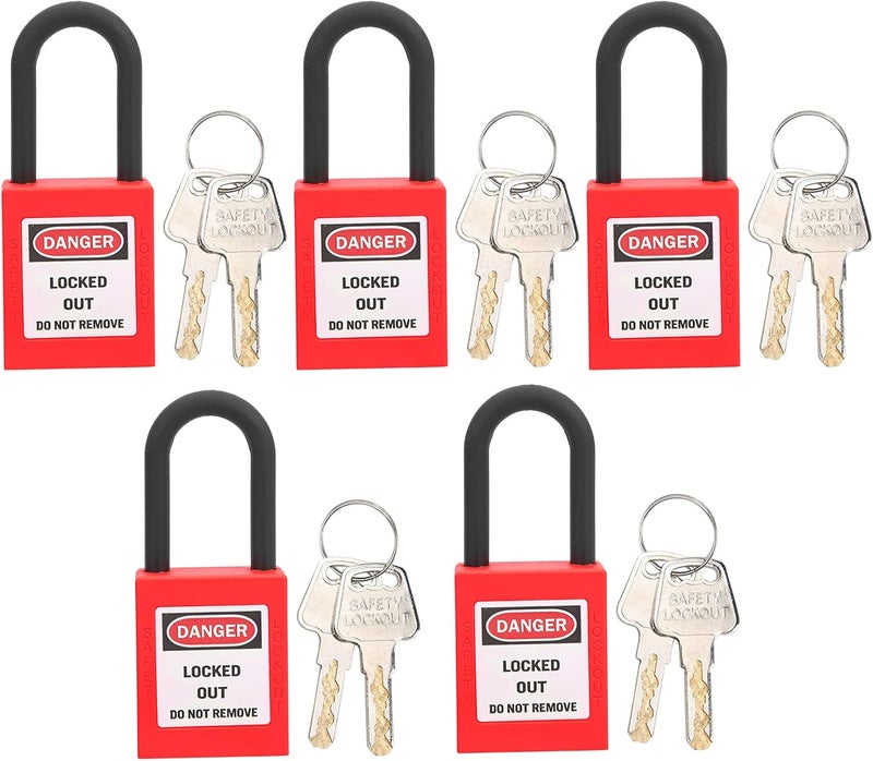 klarako Lockout Lock, 38mm Lock Out Tag Out Padlocks Setfor Lock Out Tag Out Stations, Safety Padlocks Set with 2 Keys Per Lock, 5 Sets(red) - Image 1