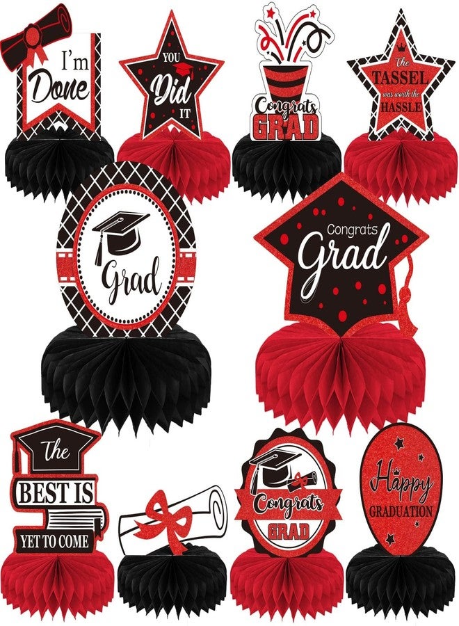 Tevxj 10PCS Class of 2026 Graduation Party Decorations 2026 Congrats Grad Honeycomb Centerpieces Congratulate Graduation Table Toppers for Graduation Party Favor Supplies(Red Black) - Image 1
