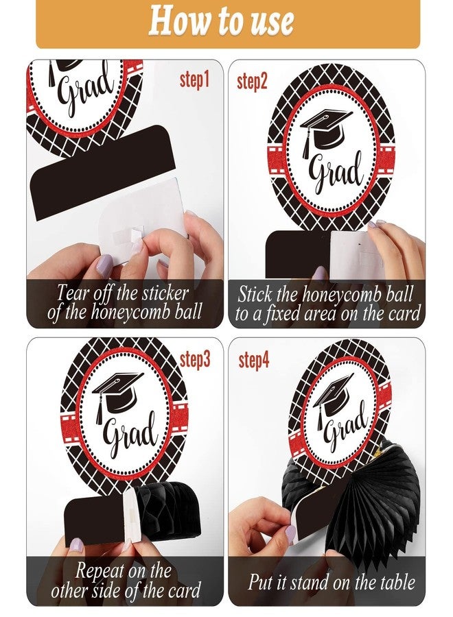 Tevxj 10PCS Class of 2026 Graduation Party Decorations 2026 Congrats Grad Honeycomb Centerpieces Congratulate Graduation Table Toppers for Graduation Party Favor Supplies(Red Black) - Image 4