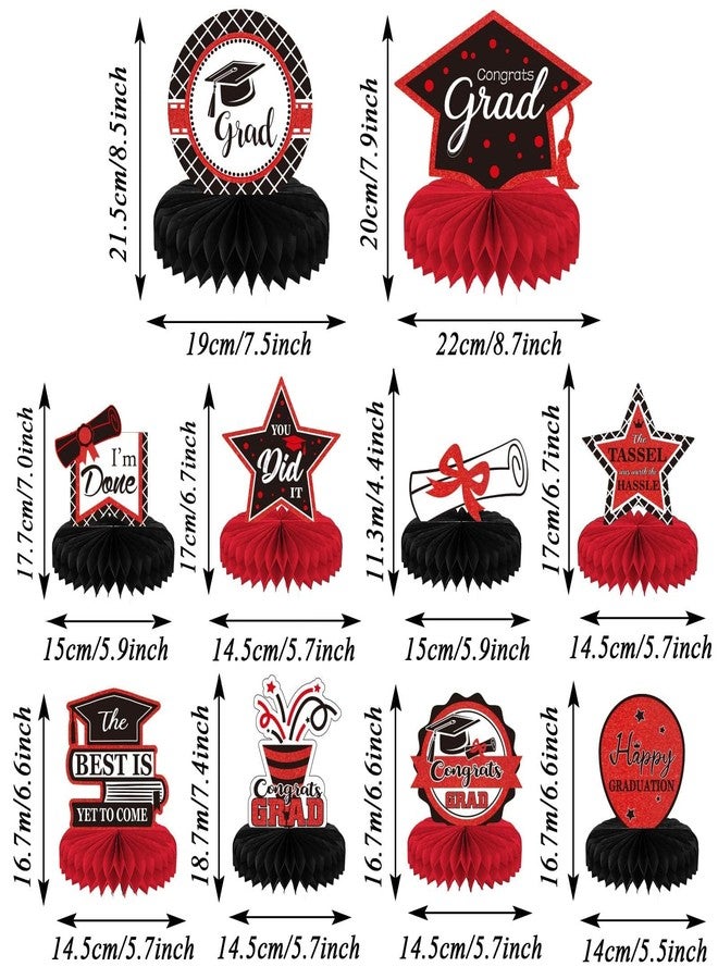Tevxj 10PCS Class of 2026 Graduation Party Decorations 2026 Congrats Grad Honeycomb Centerpieces Congratulate Graduation Table Toppers for Graduation Party Favor Supplies(Red Black) - Image 2