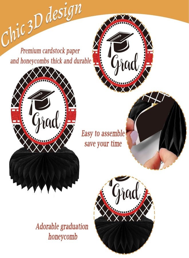 Tevxj 10PCS Class of 2026 Graduation Party Decorations 2026 Congrats Grad Honeycomb Centerpieces Congratulate Graduation Table Toppers for Graduation Party Favor Supplies(Red Black) - Image 3