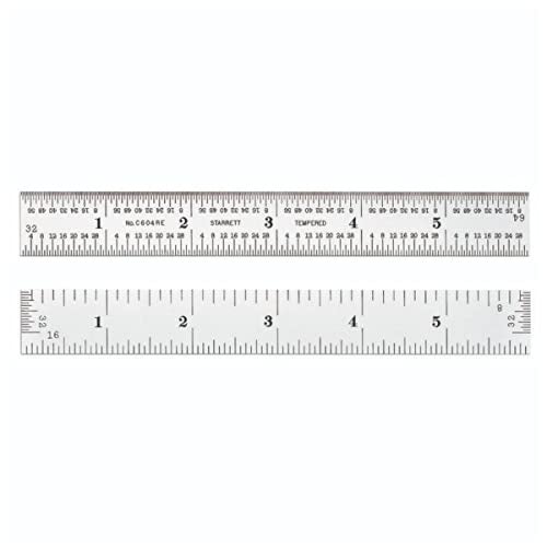 Starrett Spring Tempered Steel Rule with Satin Chrome Finish, Quick Reading and Inch Graduation - 6" Length, 4R Graduation Type, 3/64" Thickness - C604RE-6 - Image 1