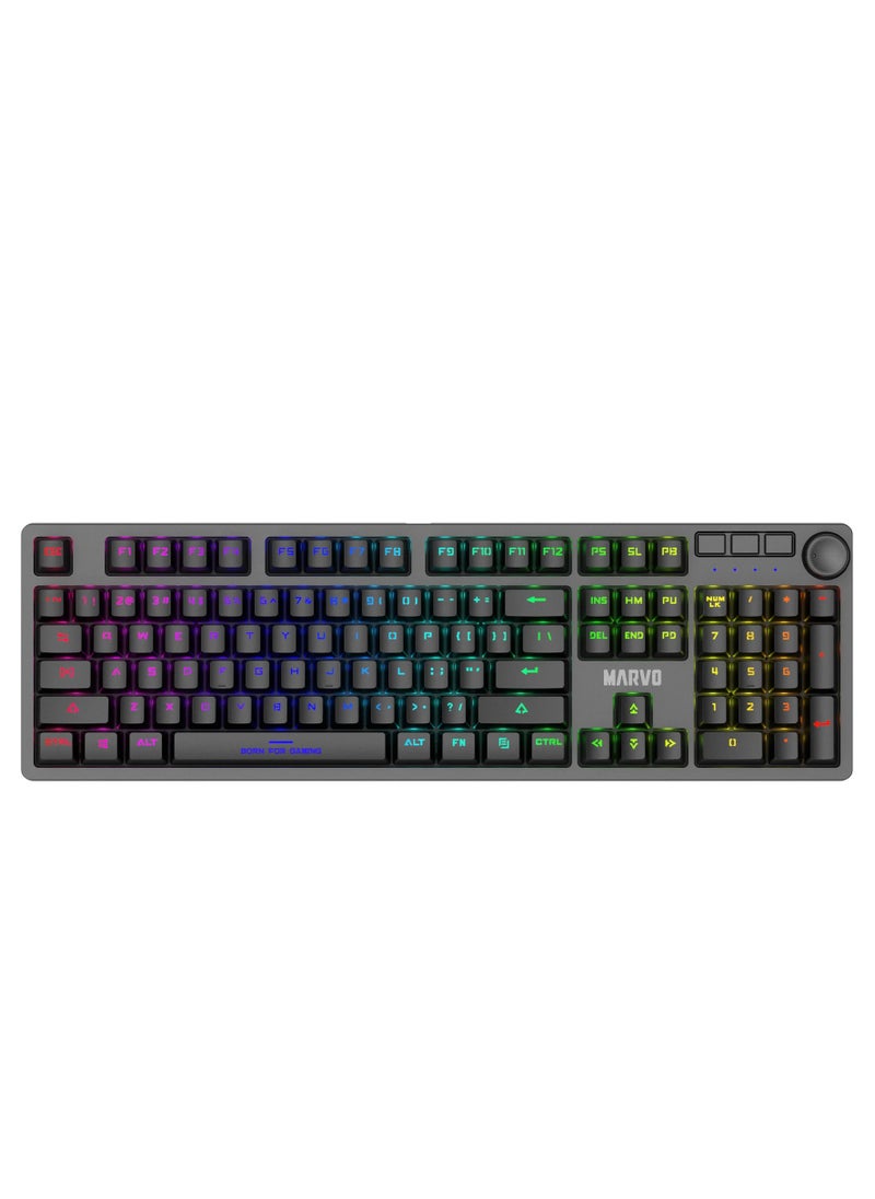 MARVO - Professional Blue Switch Mechanical Gaming Keyboard, Rainbow Backlight, Volume Knob, Double-Shot Keycaps, USB Type-C, Anti-Ghosting, 21 Lighting Modes, Full Size, Ergonomic Design - Image 1