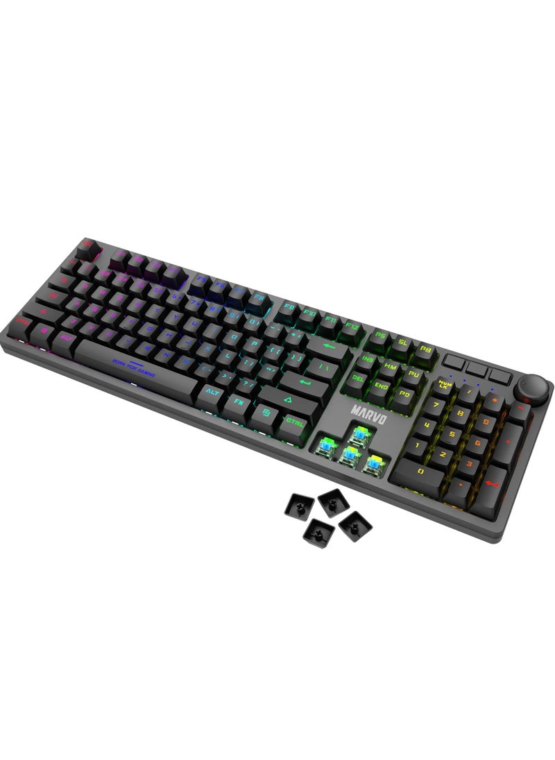 MARVO - Professional Blue Switch Mechanical Gaming Keyboard, Rainbow Backlight, Volume Knob, Double-Shot Keycaps, USB Type-C, Anti-Ghosting, 21 Lighting Modes, Full Size, Ergonomic Design - Image 1