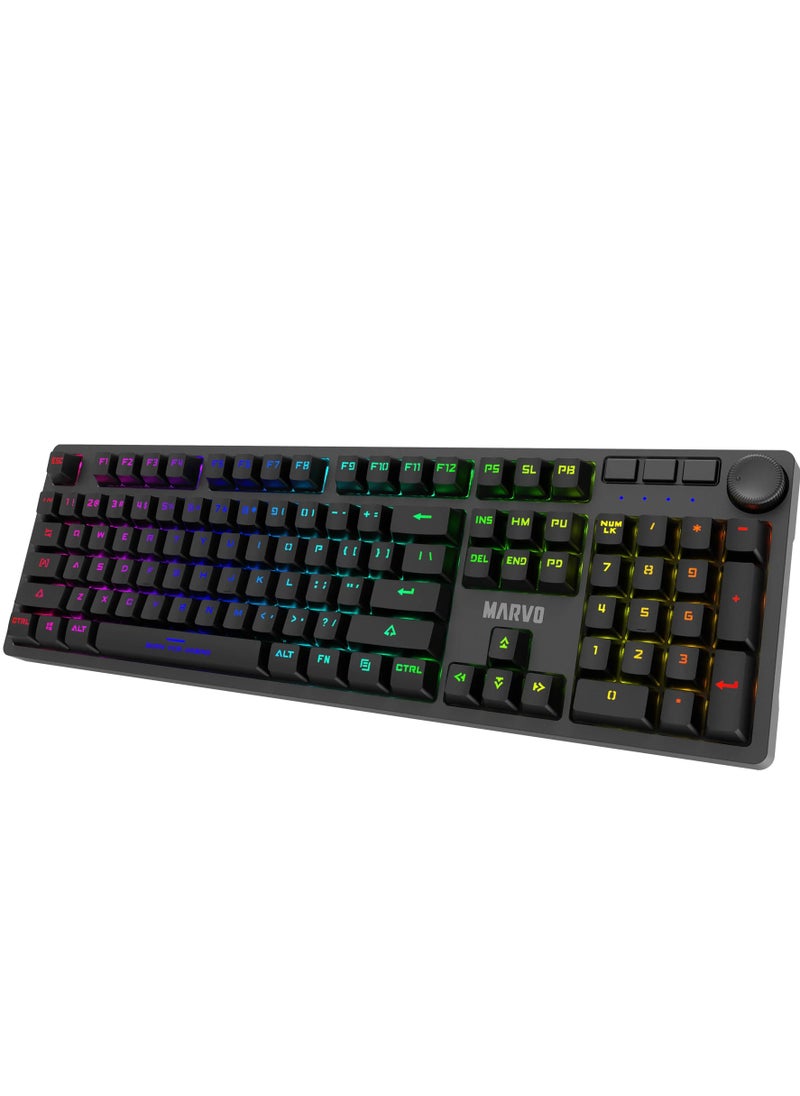 MARVO - Professional Blue Switch Mechanical Gaming Keyboard, Rainbow Backlight, Volume Knob, Double-Shot Keycaps, USB Type-C, Anti-Ghosting, 21 Lighting Modes, Full Size, Ergonomic Design - Image 1