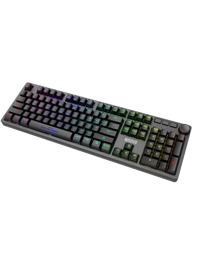 MARVO - Professional Blue Switch Mechanical Gaming Keyboard, Rainbow Backlight, Volume Knob, Double-Shot Keycaps, USB Type-C, Anti-Ghosting, 21 Lighting Modes, Full Size, Ergonomic Design - Image 1