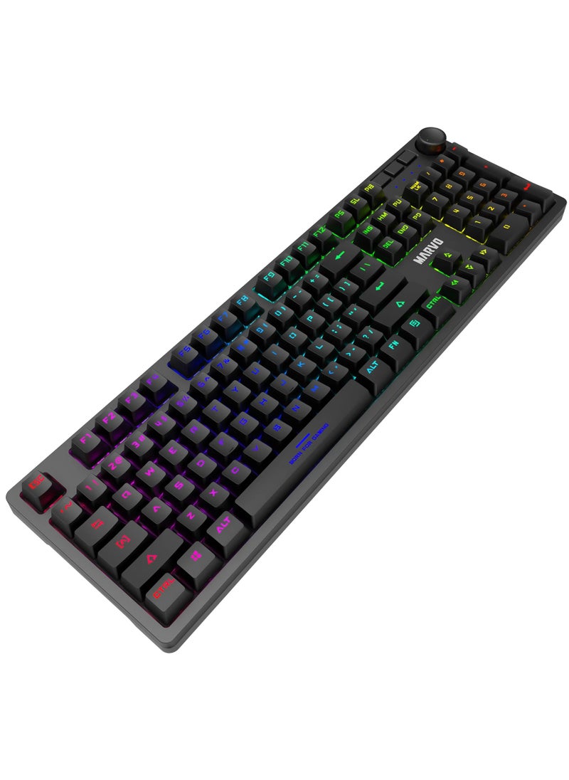 MARVO - Professional Blue Switch Mechanical Gaming Keyboard, Rainbow Backlight, Volume Knob, Double-Shot Keycaps, USB Type-C, Anti-Ghosting, 21 Lighting Modes, Full Size, Ergonomic Design - Image 1