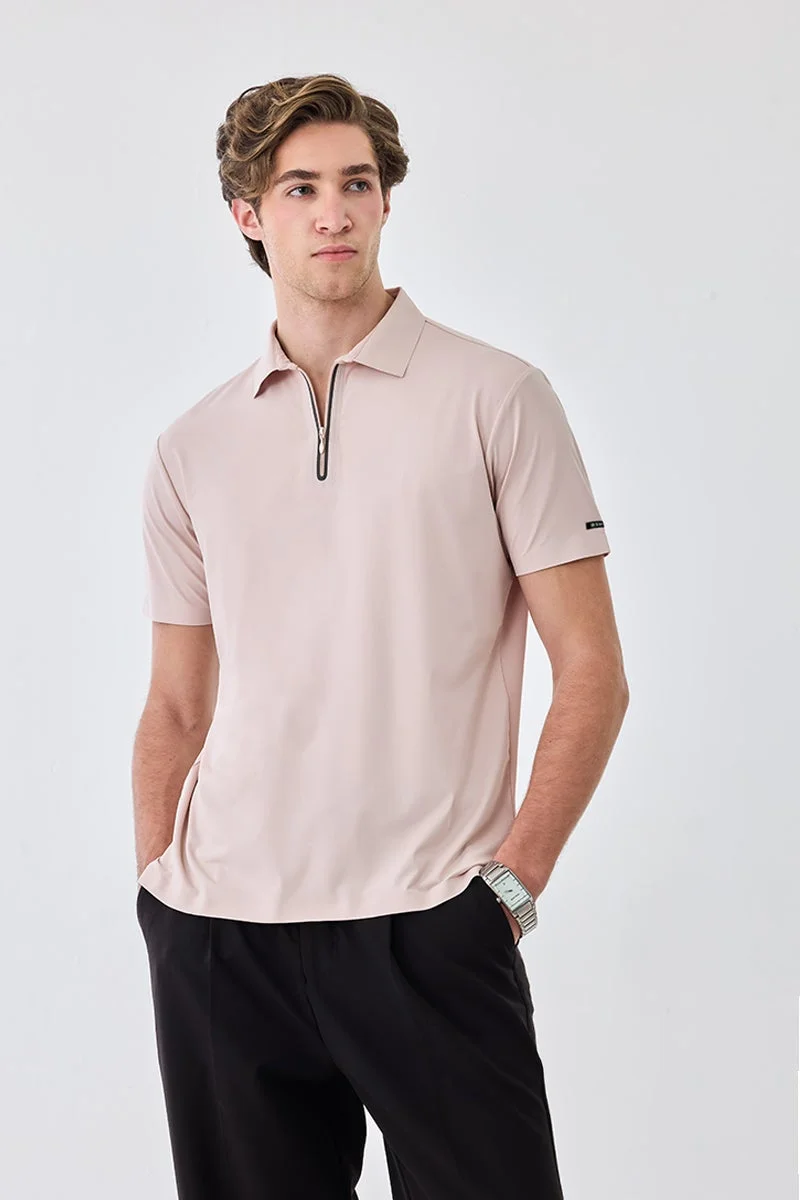 SNITCH Pastel Pink Solid Half Sleeve Regular Fit T-Shirt