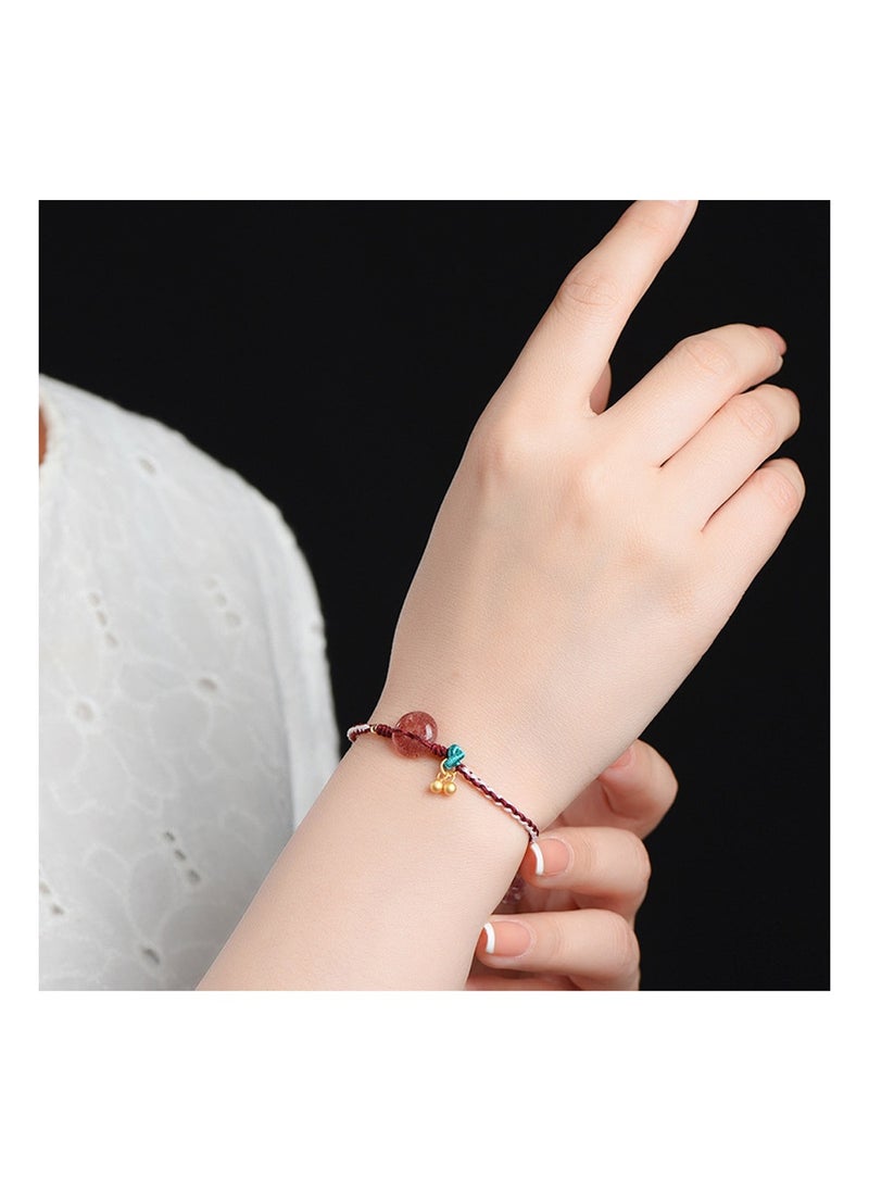 Genérico - Strawberry Crystal Braided Red Rope Bracelet - Image 1