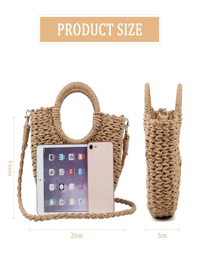 KUANG! Women Straw Beach Tote Handbag Hobo Bag Round Handle Summer Handwoven Bags Small Purse with Strap - Image 3