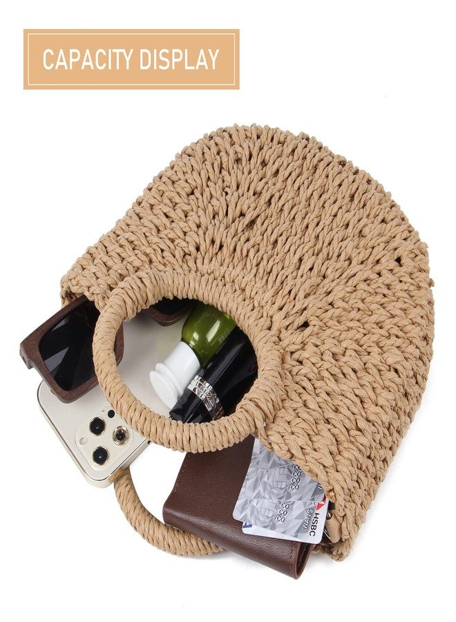 KUANG! Women Straw Beach Tote Handbag Hobo Bag Round Handle Summer Handwoven Bags Small Purse with Strap - Image 5