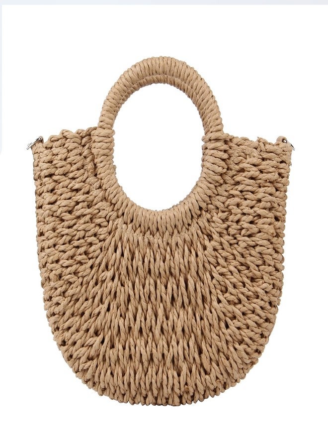 KUANG! Women Straw Beach Tote Handbag Hobo Bag Round Handle Summer Handwoven Bags Small Purse with Strap - Image 2