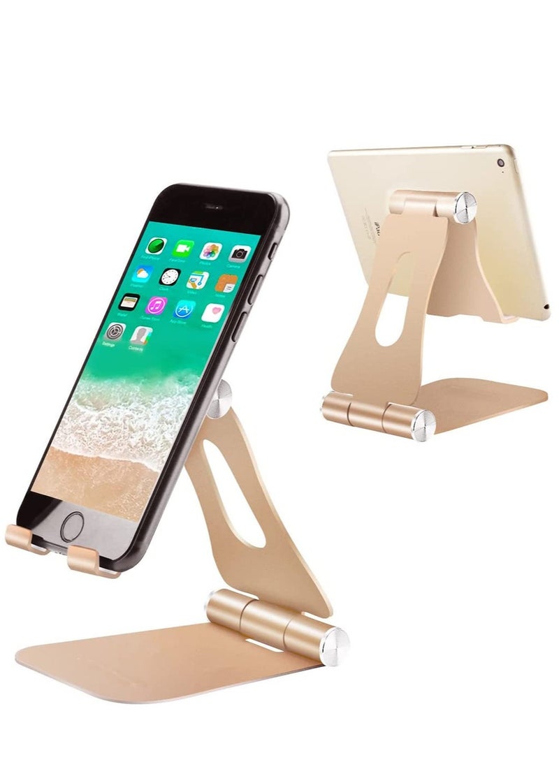 Excefore Cell Phone Stand Cradle Adjustable Phone Holder Universal Aluminum Desktop Stand Compatible with Switch All Smart Phone Computer Tablets and E-Book Readers Gold - Image 1