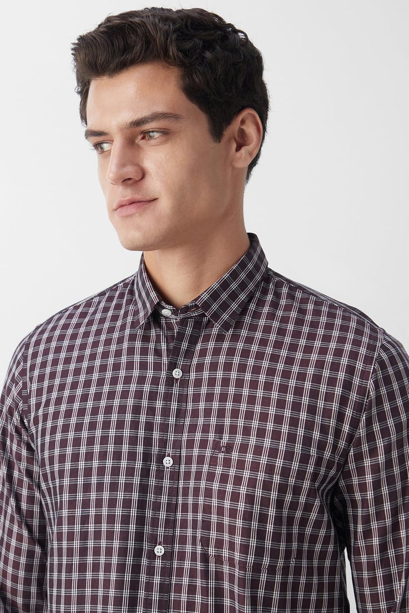 Peter England Men's Slim Fit Full Sleeve Checkered Casual Shirt | 100% Cotton | Premium Twill Weave Chocolate - Image 4