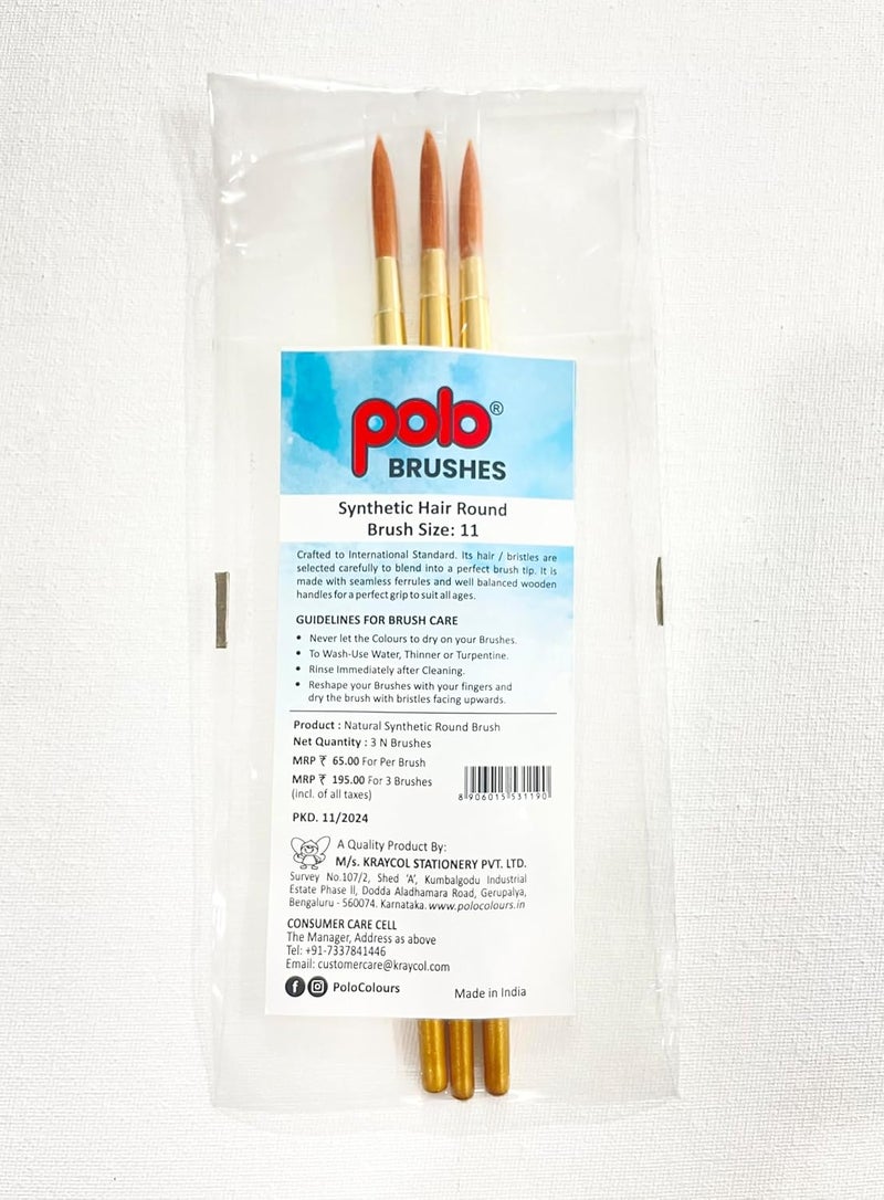 POLO Synthetic Hair Round Brushes 11 | Pack of 3 | Premium Fine Detail Paintbrushes for Miniature, Acrylic & Watercolor Painting | Soft Bristles for Smooth & Precise Strokes - Image 3