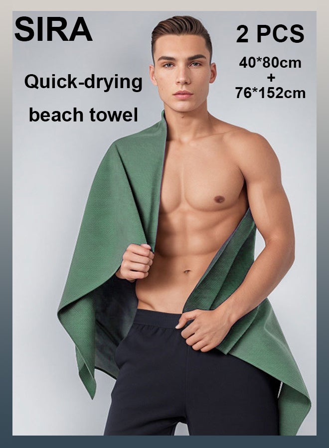 SIRA Premium 2-Pack Quick Dry Swimming Towels – Ultra Soft Microfiber, Lightweight & Portable for Pool, Beach, Water Park – Ideal for Swimmers & Outdoor Water Activities (Green) - Image 1