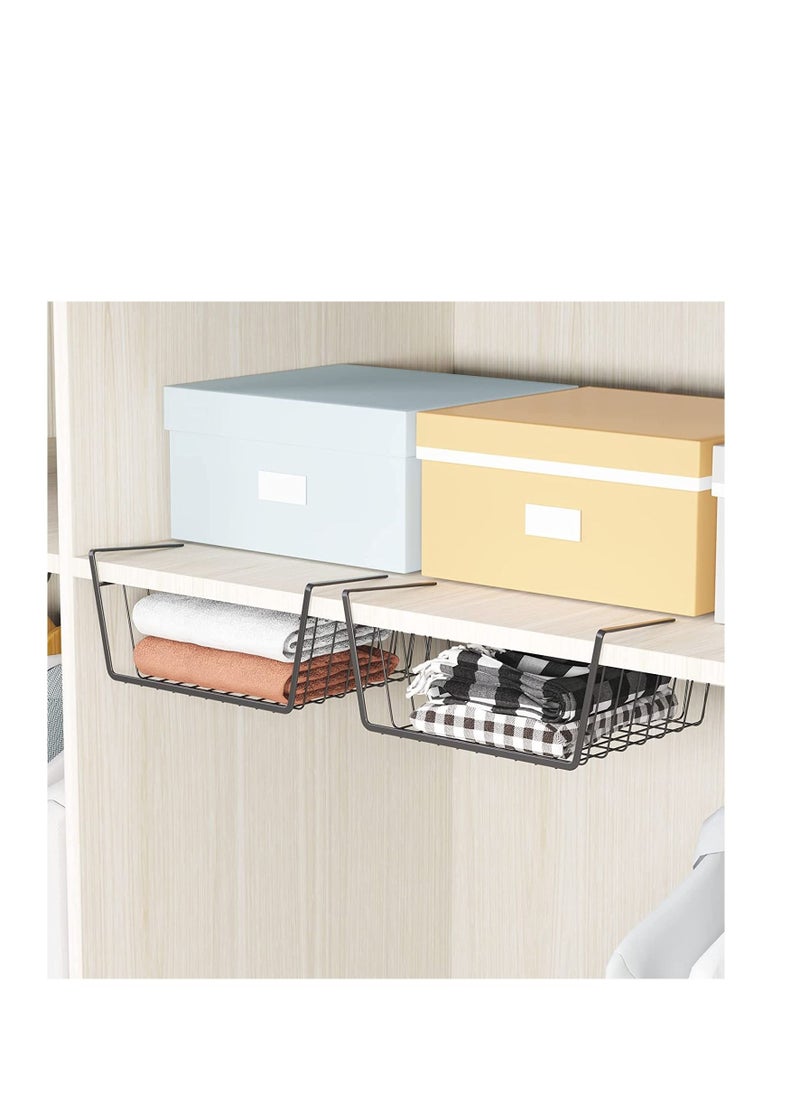 MARKQ Hanging Under Shelf Storage Basket, Small Wire Basket Space Saving Organizer for Kitchen Office Bathroom Cupboard Pantry Cabinet Bookshelf, Black  - Image 4