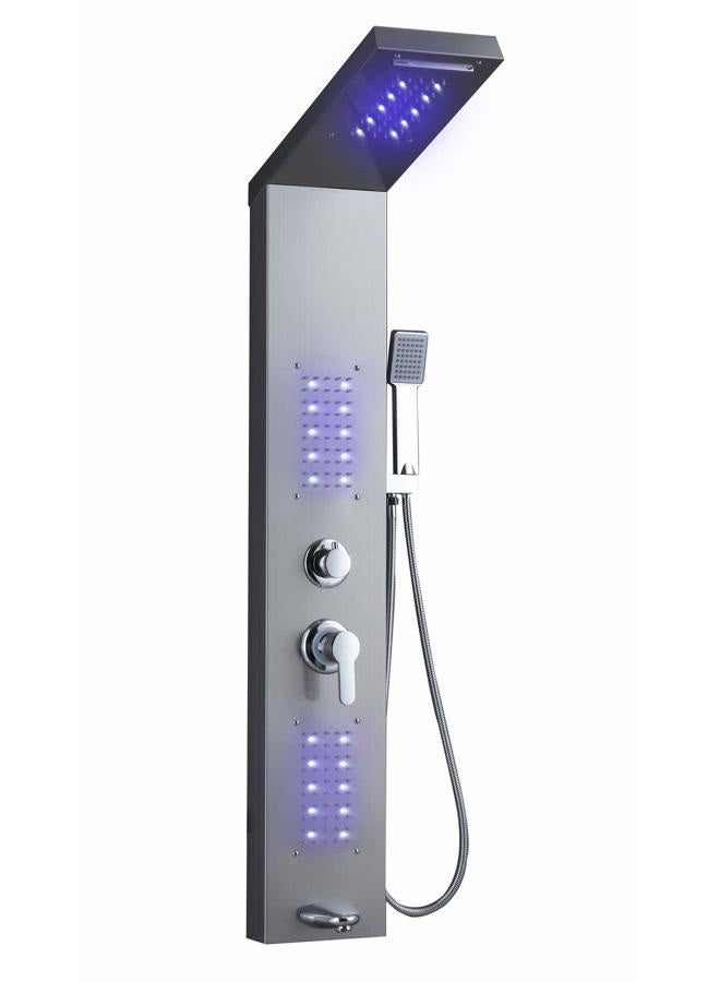 ELLO&ALLO LED Rainfall Waterfall Shower Head Rain Massage System with LED Body Jets, Stainless Steel Bathroom Shower Panel Tower System, Brushed Nickel - Image 1
