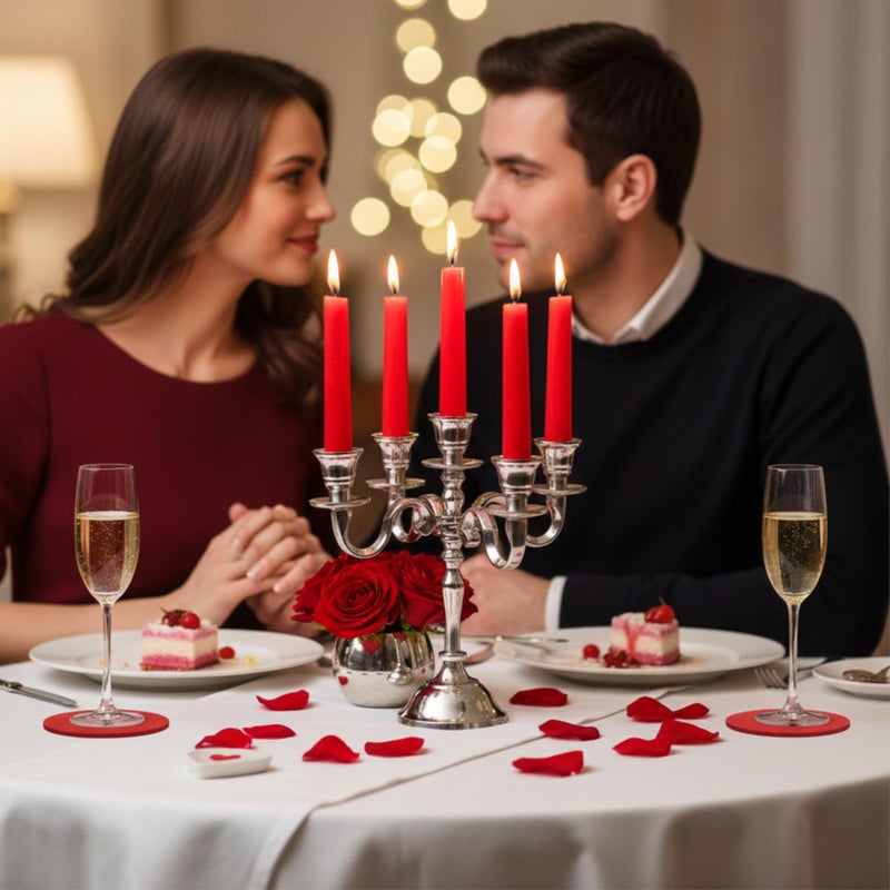 Rely+ 5 Arm Baby Candelabra Silver Glossy 8 Inch Taper Candle Holders Gothic Decorations Candlesticks Holder Home Decor Wedding Parties Centerpiece for Dining Table - Image 2