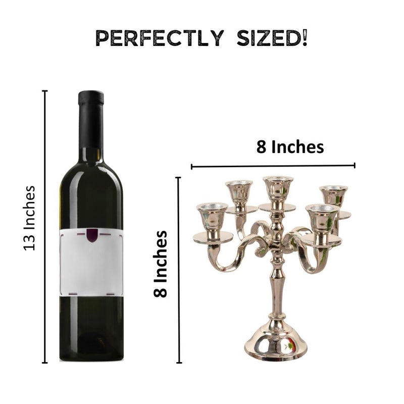 Rely+ 5 Arm Baby Candelabra Silver Glossy 8 Inch Taper Candle Holders Gothic Decorations Candlesticks Holder Home Decor Wedding Parties Centerpiece for Dining Table - Image 4
